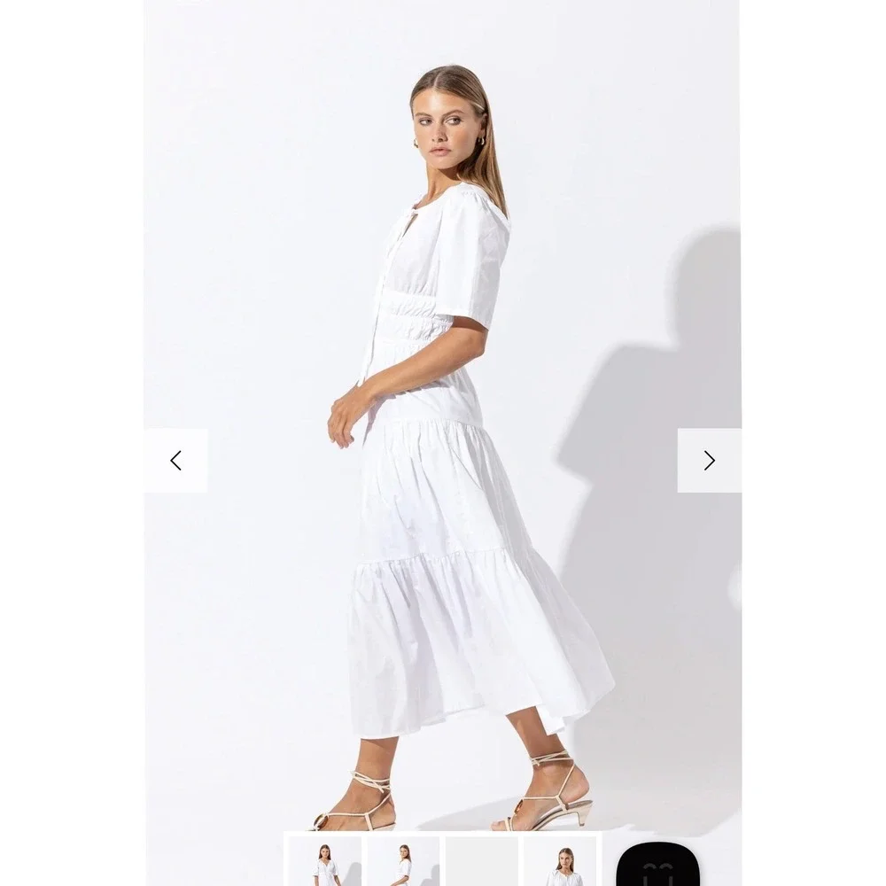 Lusana white cotton Tori maxi dress Large‎ tiered poplin resort vacation - Picture 3 of 9